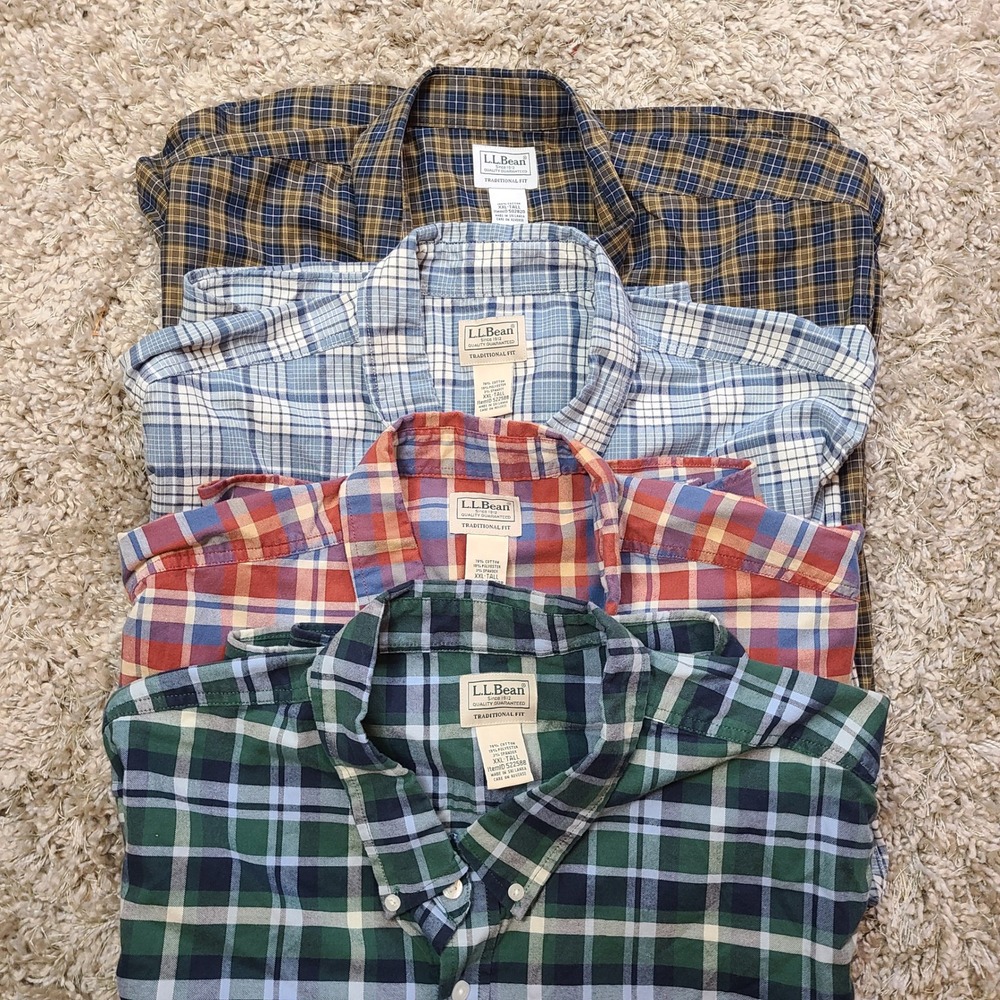 LL Bean Mens XXL Tall Traditional Fit Plaid Short Sleeve Shirts Clean Lot of 4